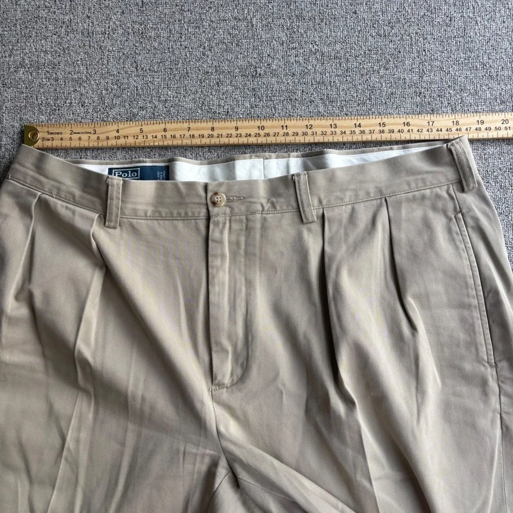 Polo Ralph Lauren Pants Mens 36x30 Ethan Pant Khaki Tan Pleated Cotton Chino